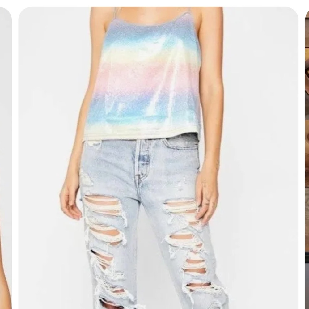 Rainbow sequin spaghetti strapped top